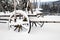 Wooden wheel carriage in snow