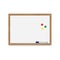 Wooden white magnetic board with a marker for inscriptions and colorful magnets.