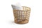 Wooden wicker round basket with pillow. 3d render