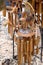 Wooden wind chimes with a dragon on it