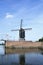 Wooden windmill at port of Fortified town Heusden, Brabant, Netherlands