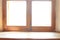 Wooden window. Wide wooden sill.