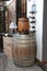 Wooden wine barrel for storing alcohol