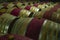 Wooden wine barrels in a basement