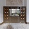 Wooden wine cabinet with shelves for crystal glassware and a mirror in a luxurious interior