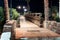 The wooden Wishing Bridge at night in old city Yafo, Israel.