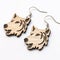 Wooden Wolf Earrings And Head With Bold Cartoonish Lines
