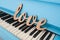 Wooden word love on piano wedding concept