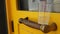 Wooden yellow door brass handle building house cityscape urban architecture