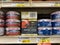 Woodinville, WA USA - circa December 2022: Close up view of canned seafood products for sale inside a Haggen grocery store