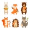 Woodland animals set. Autumn. Characters isolated on white background. Vector illustration for children in flat style