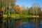 Woodland colours reflecting over the lake