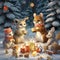 Woodland Greetings: Christmas Celebration with Cute Forest Animals Exchanging Gifts