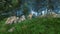 Woodland scenery with fawn in fairytale forest 3D