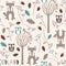 Woodland seamless pattern with wolf and owl