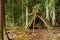 Woodland shelter on a survival and bushcraft course in British Columbia, Canada