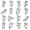 Woodpecker icons set, outline style