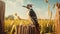 Woodpecker In Pop Culture Style: Vibrant, Colorized Portrait On A Farm