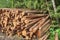 Woodpile From Sawn Pine And Spruce Logs For Forestry Industry