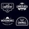 Woodwork badges. Set of carpentry, woodworkers, lumberjack, sawmill service monochrome vector labels, emblems and logos