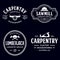 Woodwork badges. Set of carpentry, woodworkers, lumberjack, sawmill service monochrome vector labels, emblems and logos