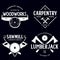 Woodwork badges. Set of carpentry, woodworkers, lumberjack, sawmill service monochrome vector labels, emblems and logos