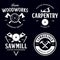 Woodwork badges. Set of carpentry, woodworkers, lumberjack, sawmill service monochrome vector labels, emblems and logos