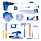 Woodwork and carpentry tools set. Carpenter workshop craft equipment, vector cartoon illustration