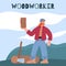 Woodworker or lumberjack, carpenter working with wood, flat vector illustration.