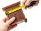 Woodworker measuring wardrobe with a tape measure, carpentry con