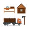 Woodworking cartoon tools icons vector illustration