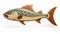 Woodworking Fish Sculpture: Detailed Illustration With Precisionist Lines And Lifelike Renderings