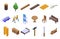 Woodworking icons set isometric vector. Carpentry furniture