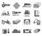 Woodworking industry bold black silhouette icons set isolated on white. Carpentry, joinery tools.