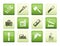 Woodworking industry and Woodworking tools icons over color background