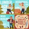 Woodworking and lumberjack services banners set, flat vector isolated.