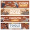 Woodworking and painting, tools shop vector banner