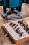 woodworking tools - roundover router bits in wooden box and plunge pouter