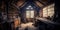 Woodworking workshop. An old shed type wood worker or carpenter\\\'s work place with old tools on the wall and rustic feel.