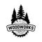 Woodworks. Emblem template with cutted wood. Design element for logo, label, emblem, sign.