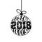 Woof woof - Symbol of the year 2 0 1 8 Dog, hand drawn lettering quote isolated on the white background. Fun brush ink inscription