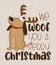 We Woof You A Merry Christmas - funny greeting for Christmas with cute dog in deer antler, and snowflakes.