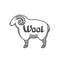 Wool emblem with merino sheep. Label for hand made, knitting or tailor shop