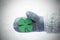 Wool Glove With Green Four Leaf Clover, Snow Background