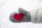 Wool Glove With Red Heart, Snow