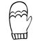 Woolen mitten. Sketch. Soft hand glove. Doodle style. Vector illustration. Outline on an isolated background. Coloring book.