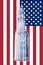 Woolworth building sketch on US flag