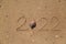 Word 2022 Written on the Sand of a Beach. New Year 2022 text on the sea beach