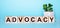 The word ADVOCACY is written on wooden cubes near a flower in a pot on a light blue background