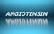 Word Angiotensin on blue background